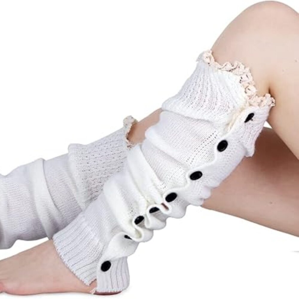 Woman's White Knit Thigh High Socks